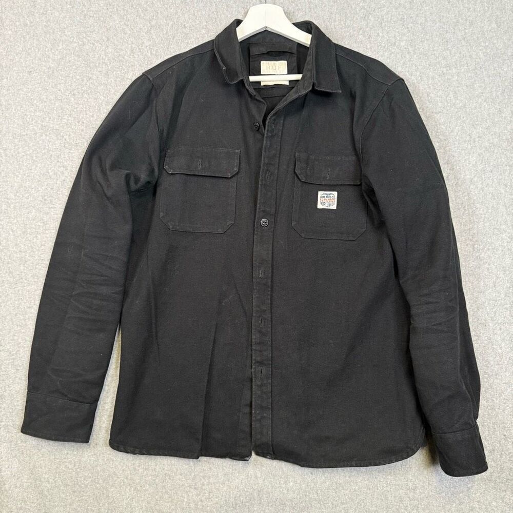 Huf Mfg Co Worldwide Mens Size Medium Button Front Denim Jean Shirt Jacket Black